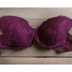 Victoria's Secret Bra‎ 34DD Dream Angels Lined Demi Double Burgundy Floral Lace